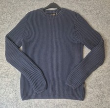 Musto Pullover Herren Small Navy Merino Baumwolle Rippstrickpullover