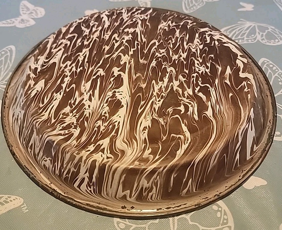 Antique Brown White Swirl Enamelware Granite Graniteware Pie Plate EXCELLENT 9"