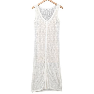 Pepe Jeans Patty Maxi Dress Womens White Crochet Knit Linen Blend Button Up Sz S