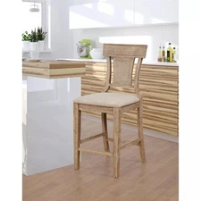 Rylan Handwoven Back Counter Height Barstool Natural - Linon: Wood 275 lbs