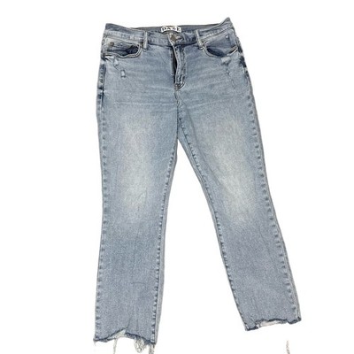 DAZE Hug Womens Jeans 30 Light Wash Blue Distressed Frayed Hem Modern Denim