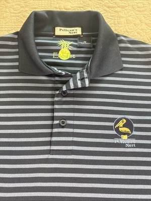 Pelican Nest Golf Polo Blue Striped Polo Eco Tech Polyester~M