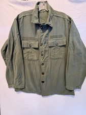 Vintage US Military OG-107 Type I Cotton Sateen Fatigue Shirt Olive Green Mens