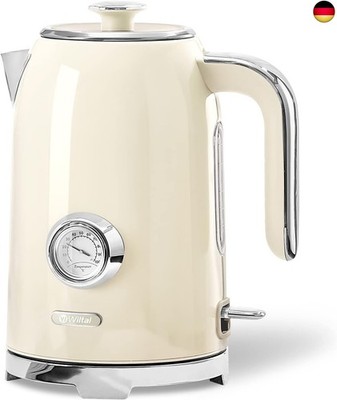 Wiltal Wasserkocher [1,7L, 2200W], Retro Creme, Edelstahl, Toaster Wasserkocher