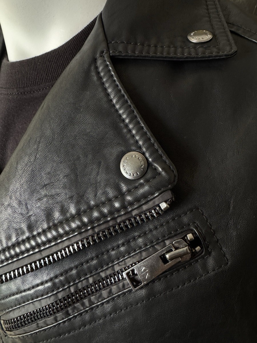 A/X ARMANI EXCHANGE Black Lamb Leather Jacket Men's Medium | eBay