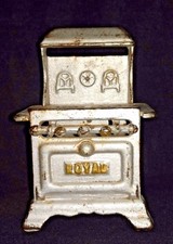 ROYAL Toy Stove Dollhouse Cast Iron Vintage Painted Silver Miniature