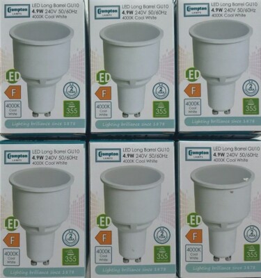 6 x Crompton 4,9W GU10 Long Neck LED Leuchtmittel 74mm x 50mm 4000k kaltweiß 13469