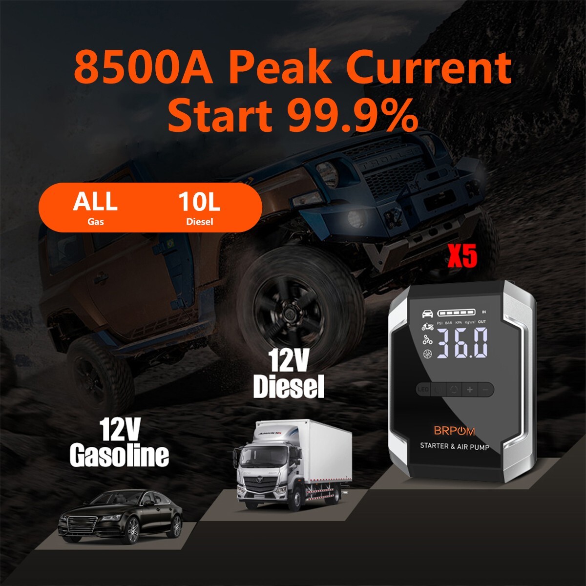 8500A Car Jump Starter With Air Compressor Pack Booster 12V Power Bank