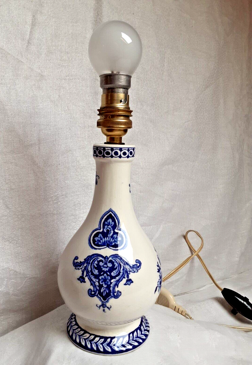 Lampe De Table En Biscuit - Blanc Et Bleu - Gros Culot - 230V
