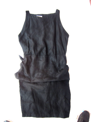 Byblos black linen dress VTG 44 Italy open back waist wrap Flawless Fitted