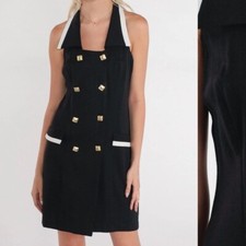 Vintage Bentley Women's Size 14 Sleeveless Black Dress Square Neck Collared