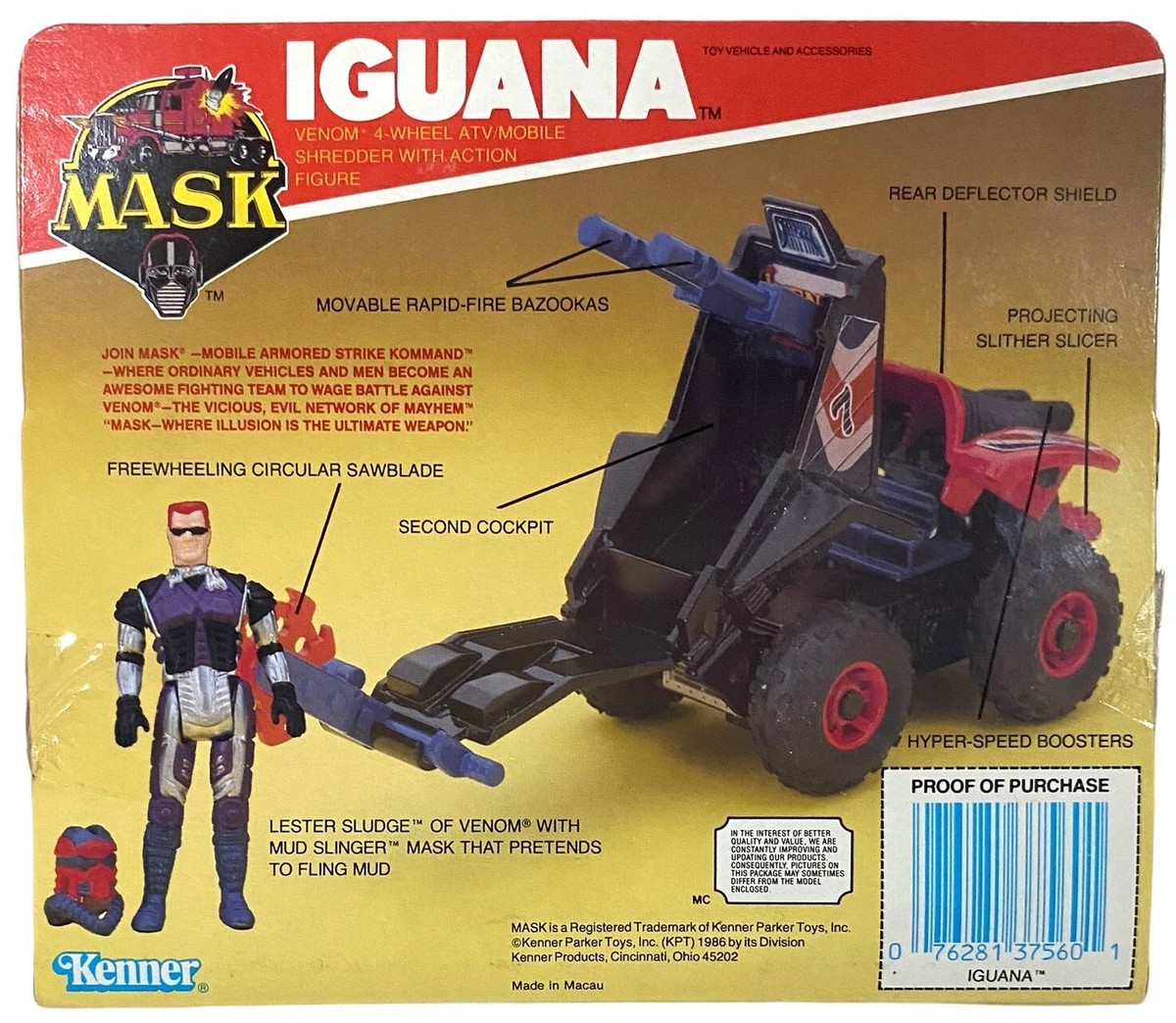 Vintage Kenner M.A.S.K. Iguana w/Lester Sludge & Mudslinger Mask 80s | UK