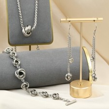 Stainless Steel 316 Rope Chain Heart Dangle Earrings, Bracelet Necklace sets