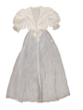 Vintage TOSCA Sheer Chiffon Long Gown Peignoir Lace Babydoll Small White 60's