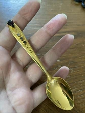 Vtg Viners Of Sheffield England Gold Plated Demitasse Spoon Garnet W Rhinestones