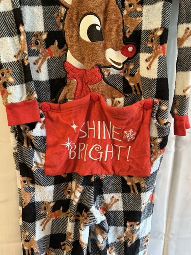 Rudolph The Red Nose Reindeer 1 Piece Adult S 4-6 Christmas Pajamas Drop Drawer - Picture 7 of 10