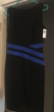 NWT David Meister Dress Black Blue Sleevess Stretch Size 6 $360