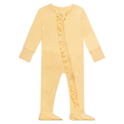 Baby Footed Pajamas with Mitten Cuffs Comfy Ruffle Long Sleeve and Zipper Sle...
