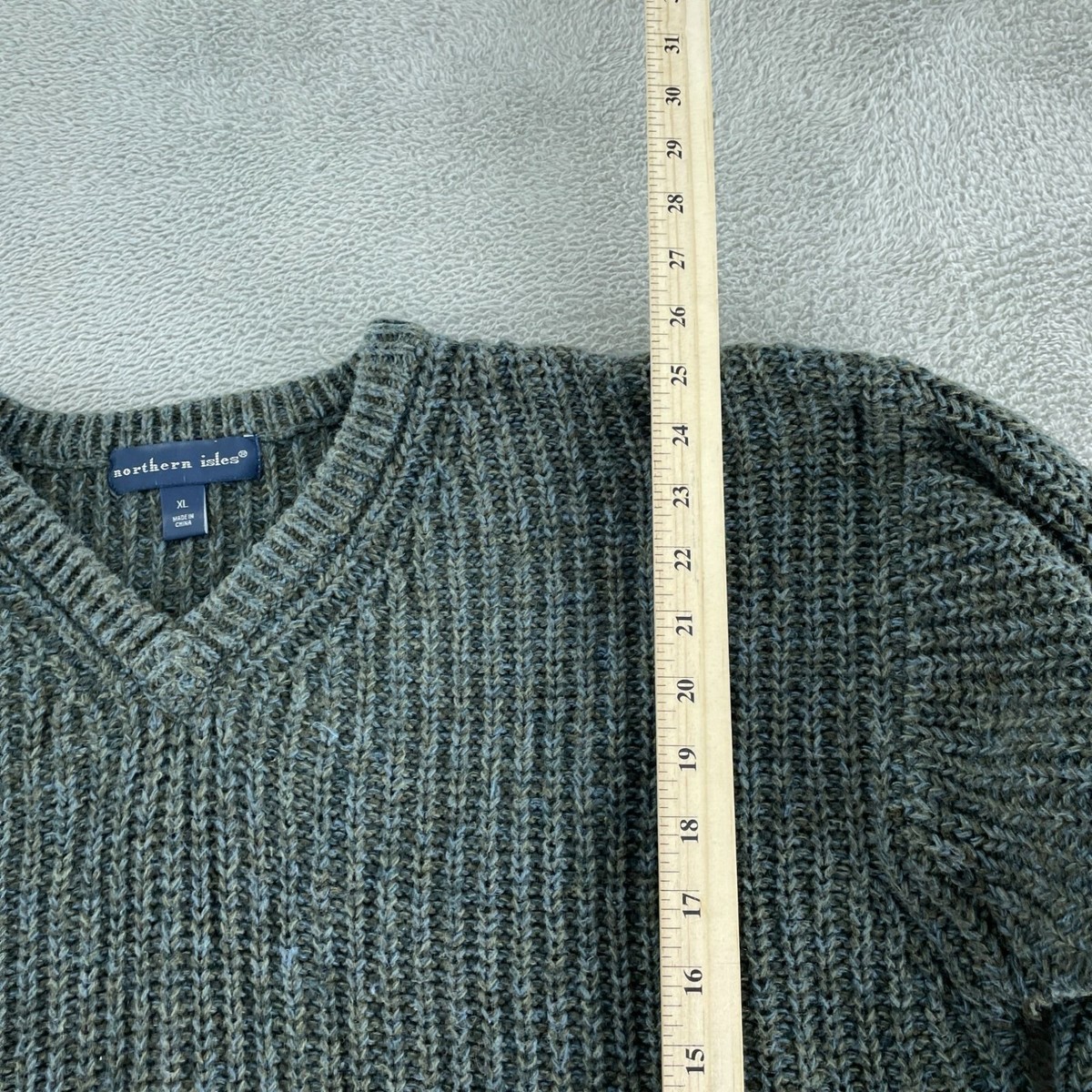 Northern Isles XL V-Neck Ribbed Knit Sweater Ramie & Cotton Blend
