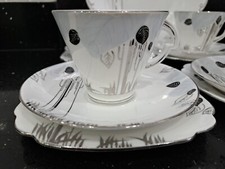 VINTAGE STANDARD FINE BONE CHINA TEA SET 4 TRIOS CAKE PLATE & SUGAR BOWL DECO