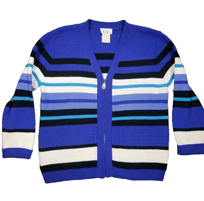 Vtg 90's Cricket Lane Striped Cardigan Zip Up Sweater Womens Size Small