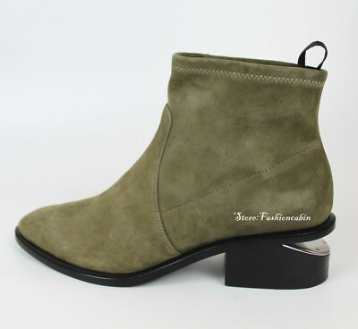 NEW ALEXANDER WANG Kori Cut Out Heel Suede Bootie Shoes, KHAKI