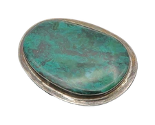 ISRAEL 925 Silver  Vintage Eilat Stone Dark Tone Smooth Brooch Pin  BP6915