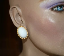 PAULINE RADER white cabochon clip on earrings  