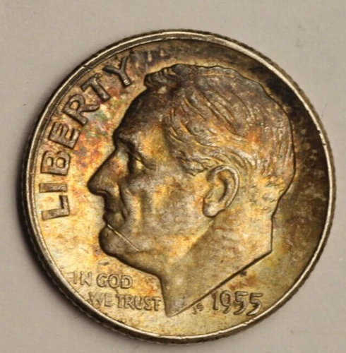 1955  Roosevelt  Dime Unc/au  Toning Rainbow