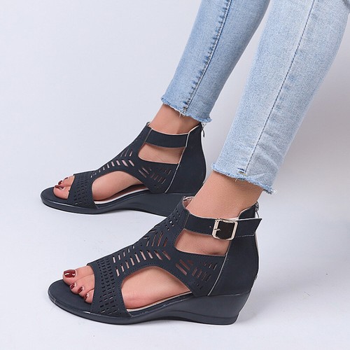 Womens Ladies Summer Sandals Girls Low Heel Wedge Strappy Gladiator Beach  Shoes | eBay