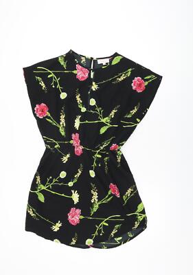 Dancing Leopard Damen schwarz Blumenmuster Polyester Etuikleid Größe 10 Rundhals Pullover
