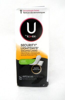 U by Kotex 01247 Security Lightdays Wrapped Liners Long QTY 12 Packs of 16