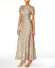 Alex Evenings Sequined Floral Lace Ribbon Rosette Dress Sz 14  269  449