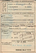 BIGLIETTO DEL TRENO " VIAREGGIO / ALBENGA " VIA SPEZIA - 1965 CLASSE 2a
