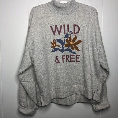 Old Navy Graphic WILD & FREE Sweatshirt Women's Size Medium Grey Oversized NWT