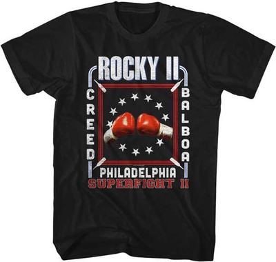 Rocky Balboa T-Shirt New License Rocky II Super Fight BLACK 100% Cotton SM - 5XL