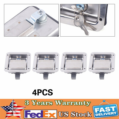 5.5''*4.25'' 4-Trailer Paddle Door Latch Handle RV Truck Tool Box Lock Steel+Keys