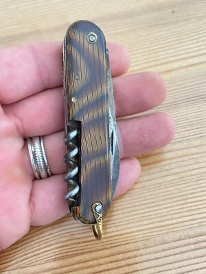 Ancien Couteau Pliant 6 fonctions Manche bois pradel ? militaire suisse ? - Photo 1/4