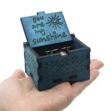 YOU ARE MY SUNSHINE Laser Engraved Retro 'Mini' Hand-Crank Music Box- Blue