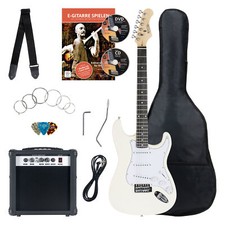 8-Teile Komplett E-Gitarre Set Verstärker Gigbag Tasche Gurt Gitarrenset Weiß