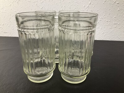 Set of 7 Discontinued Anchor Hocking Line Lites 14 & 18 oz Clear Ribbed Glasses