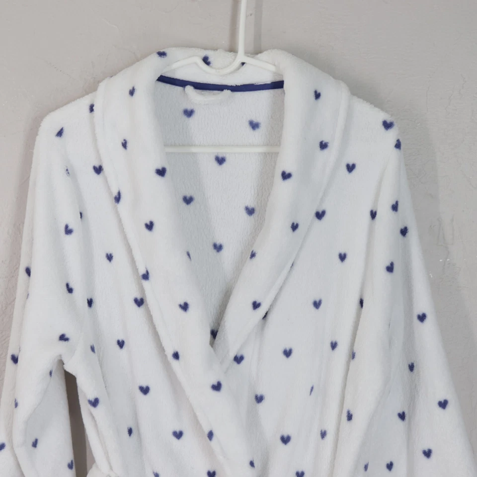 Albornoz cómodo L XL Blanco Azul Pequeño Azul Duro Interior Exterior Corbata Bolsillo Foto 2 de 4