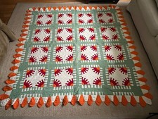 VTG New York Beauty Quilt Hand Stitch Rare Scalloped Tongue Border Cheddar 78x80