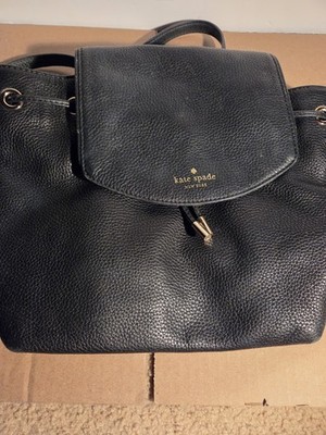 black pebbled leather Kate Spade New York drawstring flap backpacK
