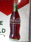 Coca-Cola Vintage Metal Advertising Sign Ice Cold green Bottle Design Red White