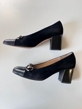 Gucci Vintage Horsebit Suede and Leather Square Toe Block Heel Pumps