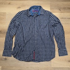 Robert Graham Button Down Dress Shirt Men's L Plaid Paisly Lined Collectors Blue