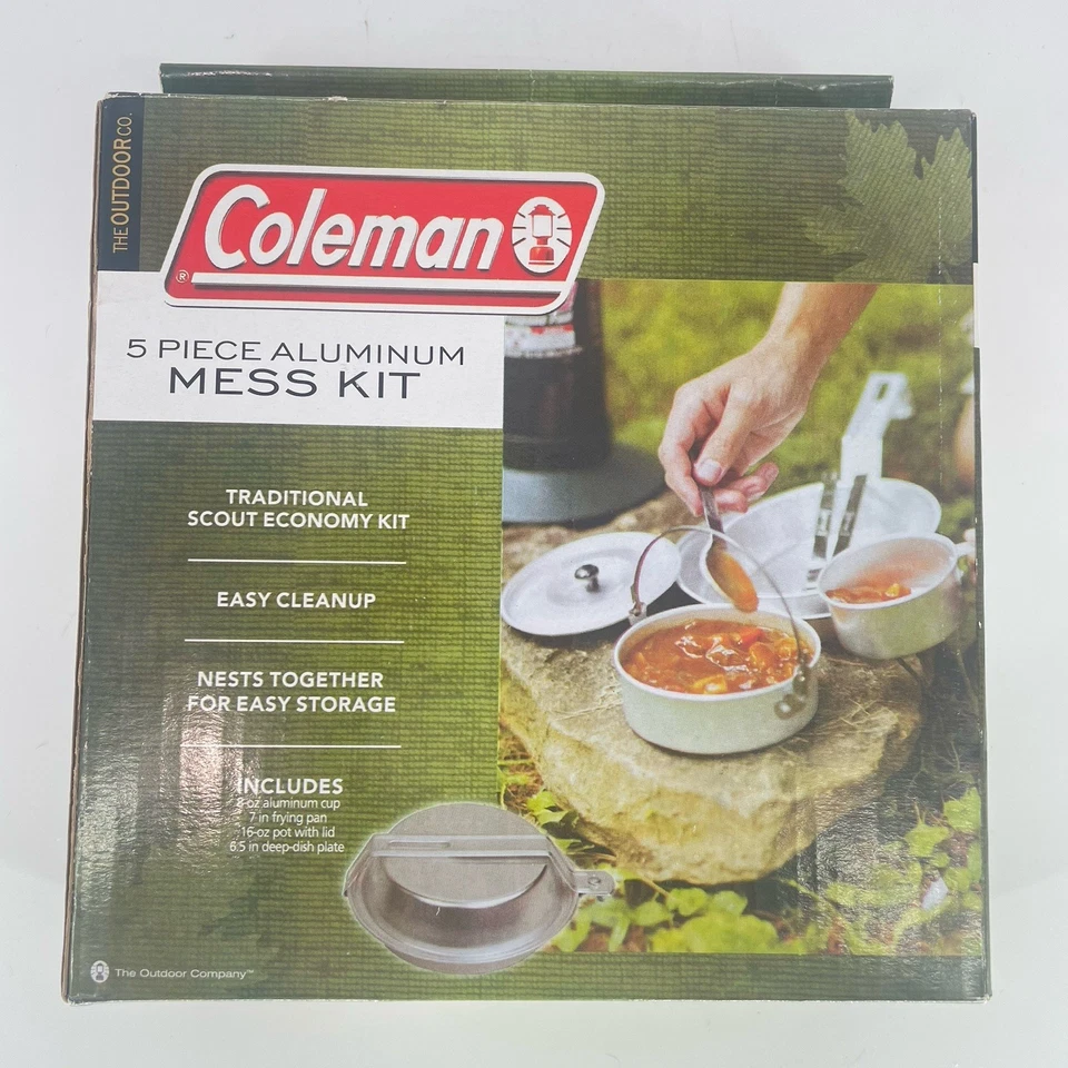 Coleman 5-Piece Aluminum Mess Kit Scout Economy Kit Fry Pan, Pot, Lid, Plate Cup - Image 2 of 3