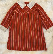 Vintage 1970s Children  s Red Striped Cotton Dress Peter Pan Collar Pockets 4/5