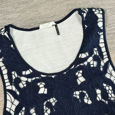 Akemi + Kin Anthropologie Navy Blue Floral Lace Overlay Tank Top SP Boho